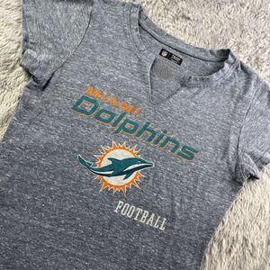 Miami Dolphins Shirt Womens Large Gray Orange Teal Short Sleeve Vneck Football